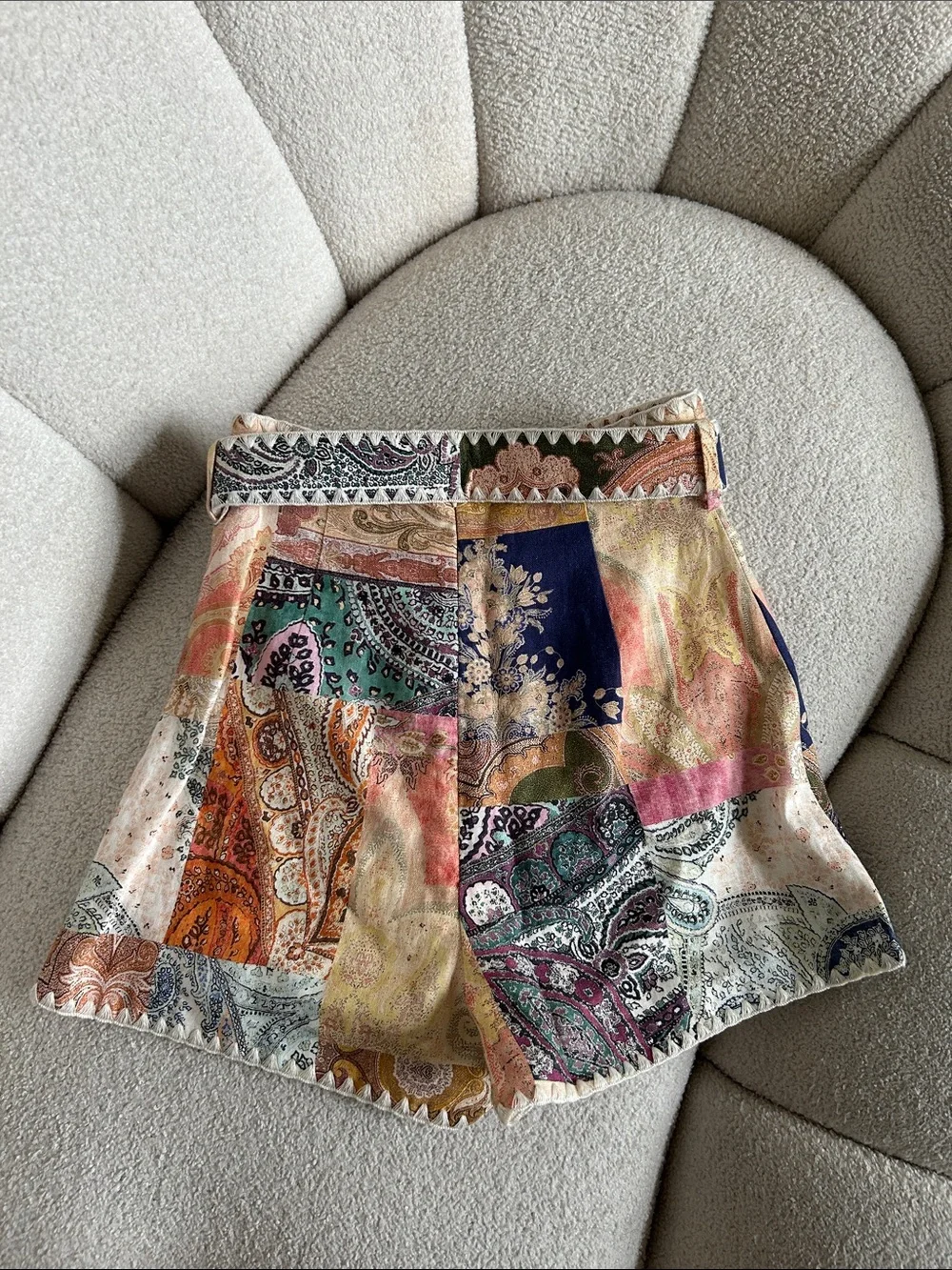 Zimmermann Multicolor Paisley-Print High-Waist Shorts with Belt - Picture 6 of 6